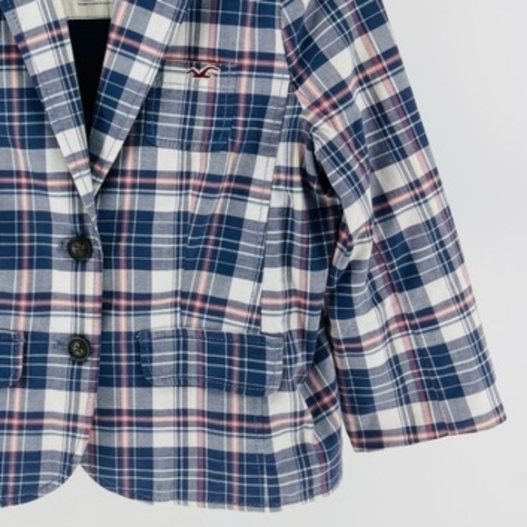 HOLLISTER TATAN PLAID Size Med Retail $79 Bettys Blue Blazer - Picture 9 of 9
